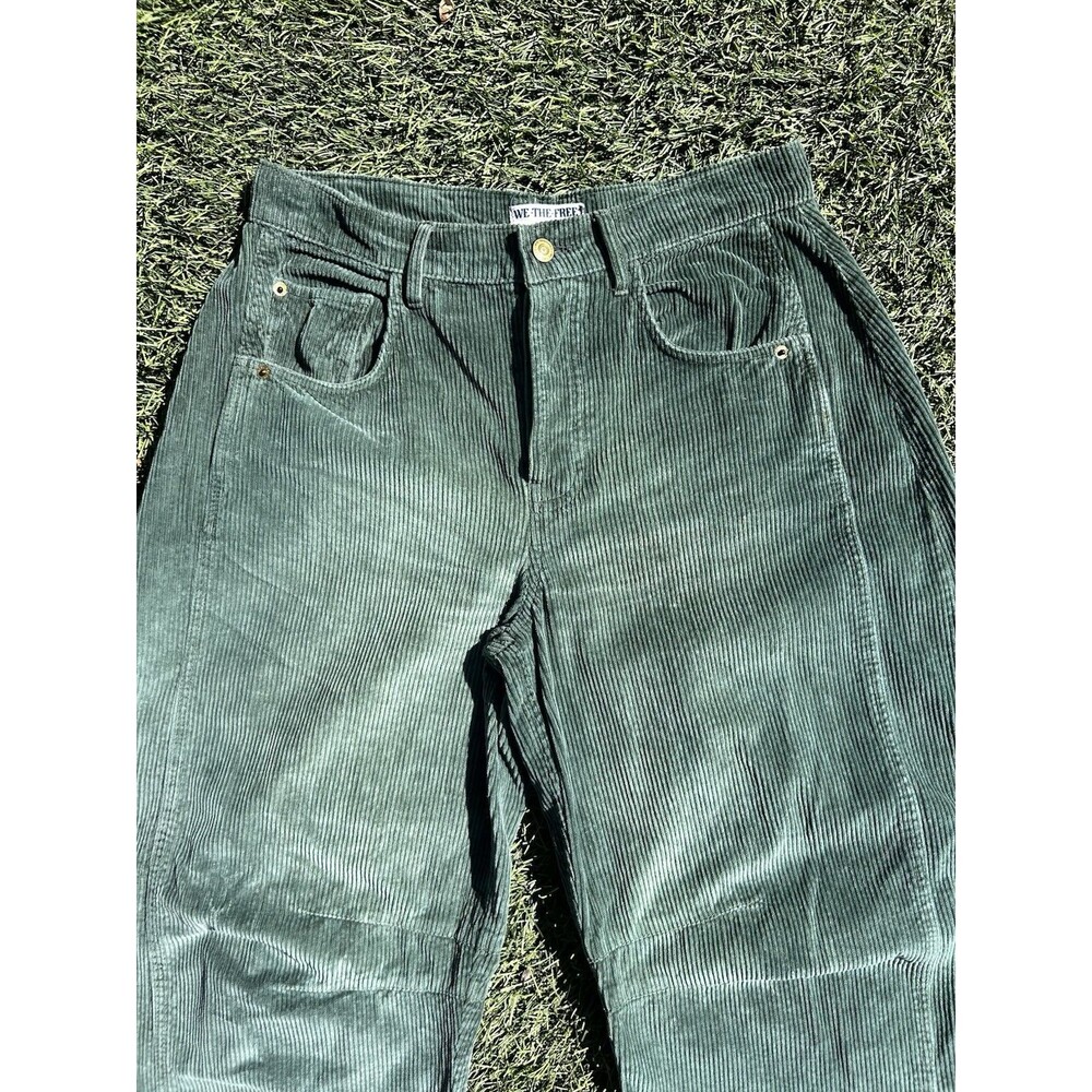 Free People We The Free Good Luck Mid Rise Corduroy Barrel Jeans Green 27 Boho - Picture 3 of 13
